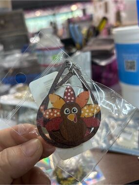 Wooden Turkey Drop Earrings - Brown, Orange, Yellow, Red